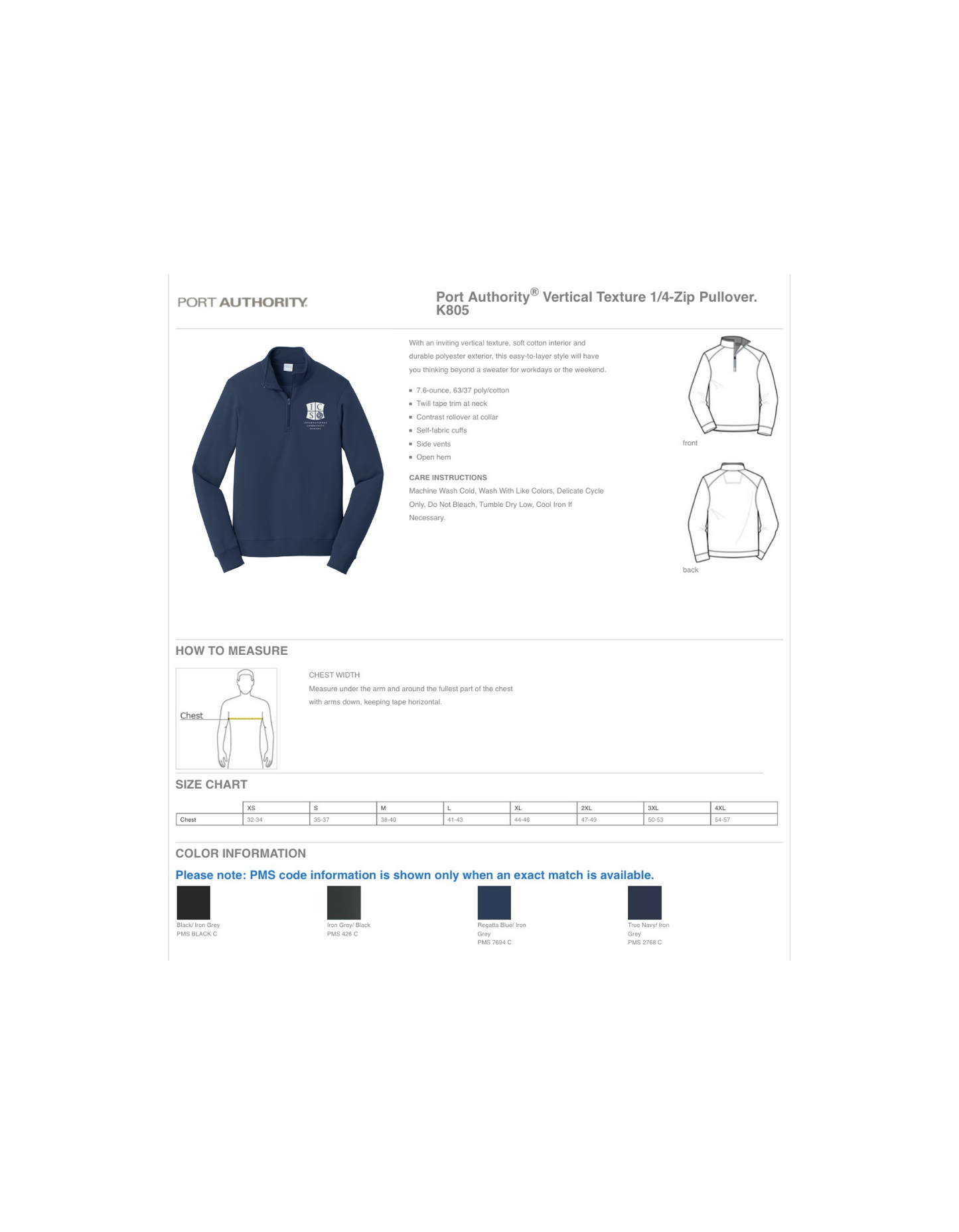 ICS FACULTY / EMBROIDERED 1/4 ZIP UNISEX JACKET / PORT AUTHORITY
