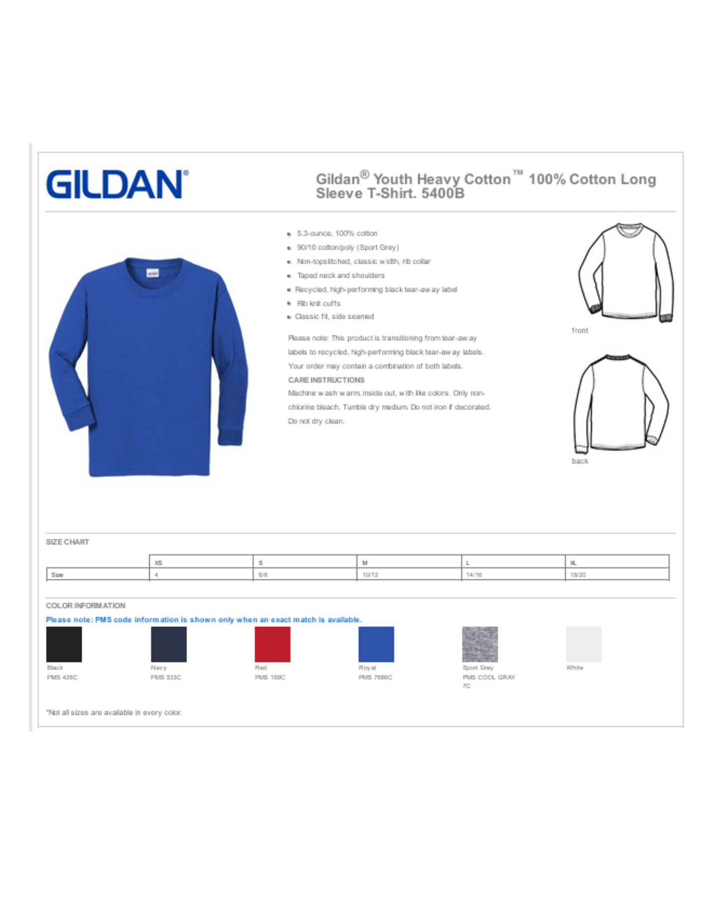 YOUTH UNISEX GILDAN LONG SLEEVE T-SHIRT / SSCOC