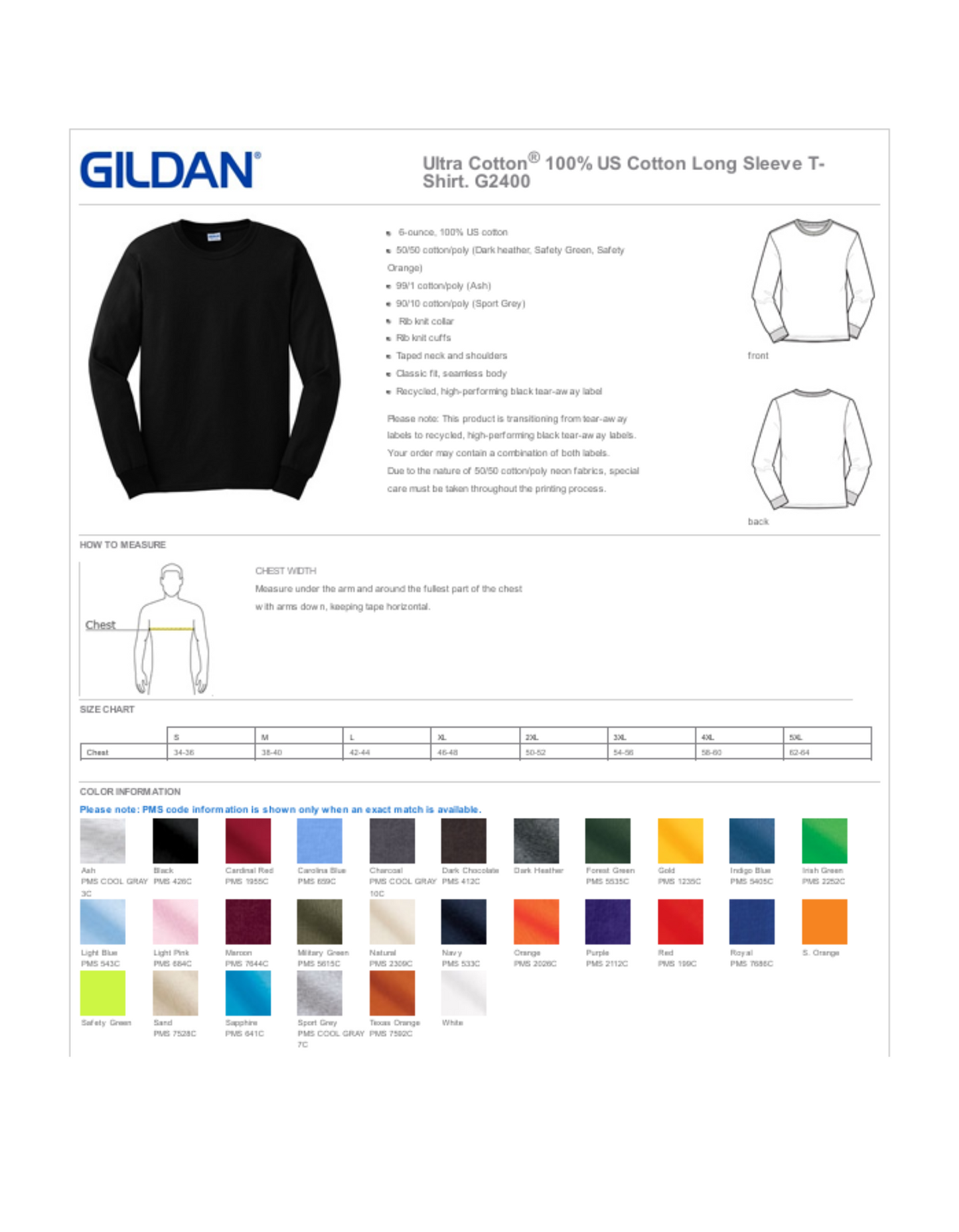 ADULT UNISEX GILDAN LONG SLEEVE T-SHIRT / GAPAN