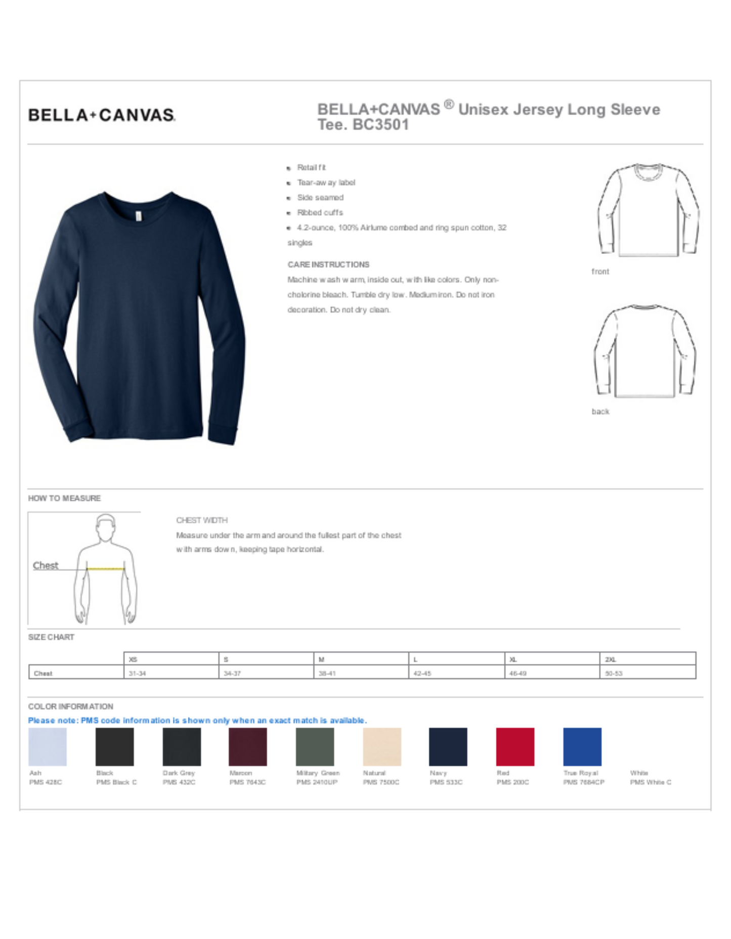 ADULT UNISEX BELLA LONG SLEEVE T-SHIRT / SSCOC